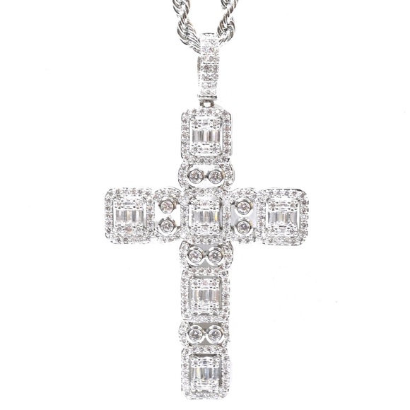 Amazon.com: The Jewelers House 14K Gold Over Finish  White Gold Baguette Diamond Iced Out Cross Charm